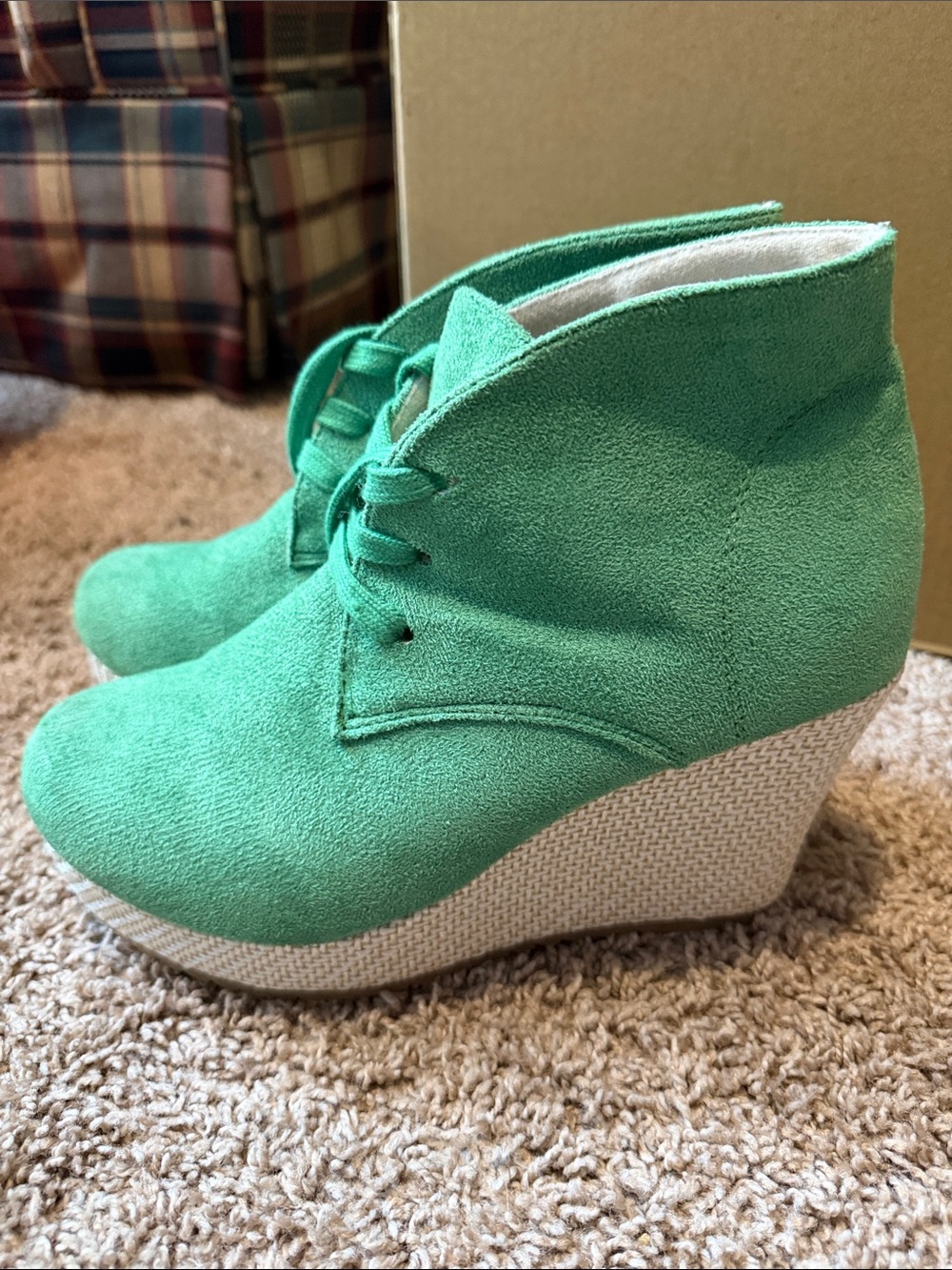 Women's Green Suede Wedge Ankle Booties